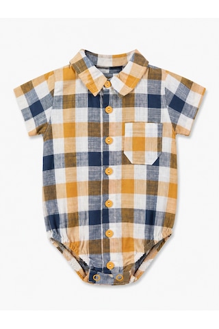Babyhola Erkek Bebek Çıtçıtlı Gömlek Badi Poplin Kumaş Kısa Kollu Şık Tulum 3503 Sarı