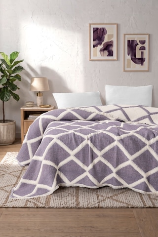 Varol Liora 7 Katlı Müslin Yatak Örtüsü Çift Kişilik Geometrik Desenli 230x250 Cm Lila