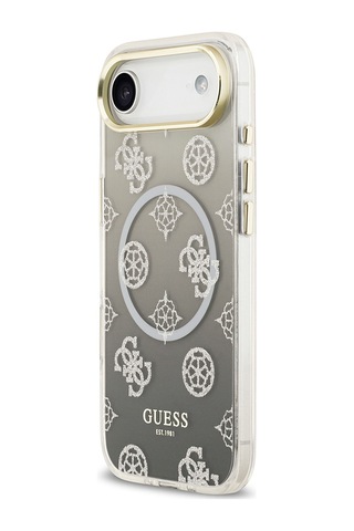 Apple Uyumlu iPhone 17 Air Kılıf Guess Lisanslı M-safe Özellikli Simli Peony Desenli Silikon Kapak Siyah Siyah
