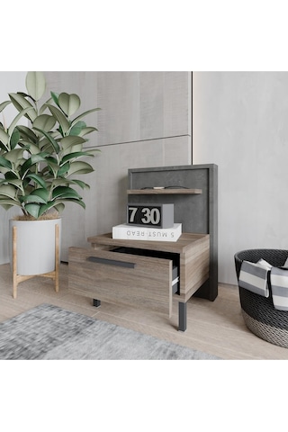 Robin Home Denver Komodin 2 Çekmeceli Metal Ayaklı Kahve-Beton D5