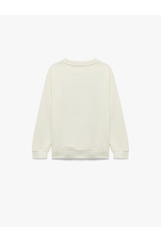 Koton Pamuklu Bisiklet Yaka Uzun Kollu Şardonlu Baskılı Sweatshirt Ekru 7wkb10062tk