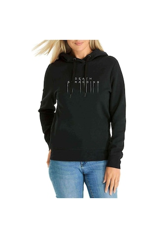 Death Stranding Logo Baskılı Siyah Kadın Kapşonlu Sweatshirt