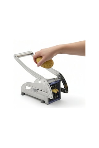 Büyük Boy Metal Döküm Manuel Patates Doğrayıcı Paslanmaz Çelik Patates Dilimleyici Gümüş