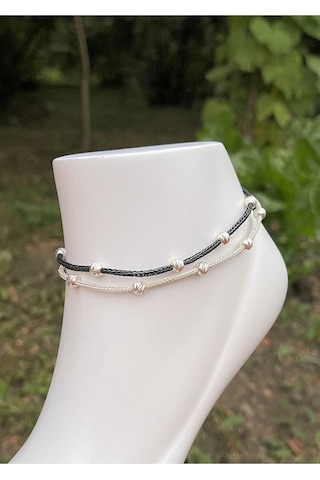 Gümüş Kazaziye Dorika Detaylı Halhal 02 Hal02sb Siyah - Gümüş