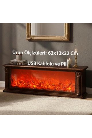 Dekoratif Renk Değiştirmeli Ledli Şömine Lamba Kumandalı 63cm