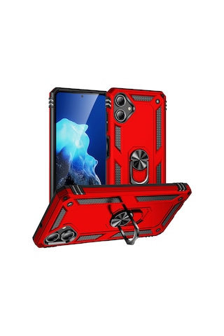 Samsung Uyumlu Galaxy A06 Kılıf Kamera Koruyucu Manyetik Standlı Tank Koruma Vardar Kırmızı