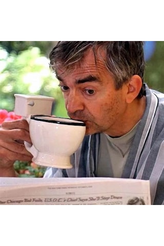 Mufunye Tualet Kase Desenli 350 Ml Seramik Kupa - Komik Kahve/çay Bardağı, Unikal Hediye Önerisi Beyaz