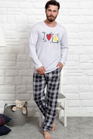Gazzaz Erkek Uzun Kol Cepli O Yaka Pijama Takım 3466B