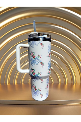 Pipetli 1,2 Litre Kulplu Çelik Termos Renkli - Beyaz Beyaz