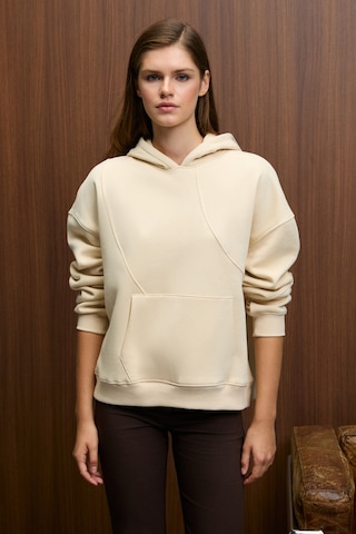 ETHIQUET E YRA Kadın Oversize Dikiş Detaylı Kapüşonlu Vizon Sweatshirt