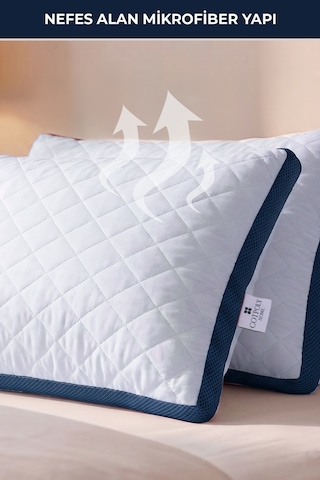 2'li Klimalı Yastık 50x70 Cm Terletmeyen, Hava Alan Mikrofiber Uyku Yastığı Lacivert