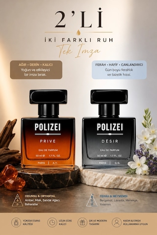 Polizei 2'li Erkek Parfüm Edp 50 Ml Kalıcı Odunsu Ve Fresh Koku Diğer