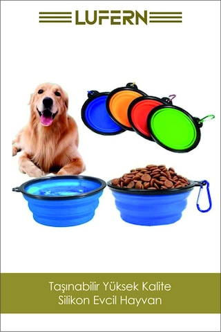 Taşınabilir Katlanabilir Seyahat Tipi Çok Amaçlı Kedi Köpek Mama Su Kabı Silikon Evcil Hayvan