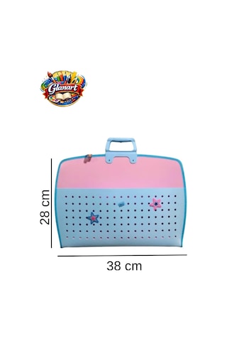 Fermuarlı 25x35 Resim Çantası, Proje Çantası Delikli Model Su Geçirmez 28x38 Cm Maviye Pembe