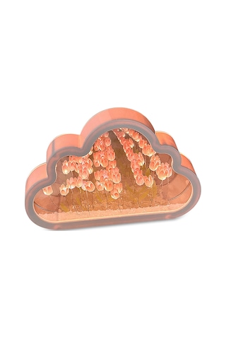 Yunboo Yetişkin Ve Çocuk Odaları İçin Bulut Şekilli Tülipan Yansımalı Gece Lambası - Pembe, Sarı, Mor Seçenekleriyle 4 Saat Süreyle Aydınlatma Pembe