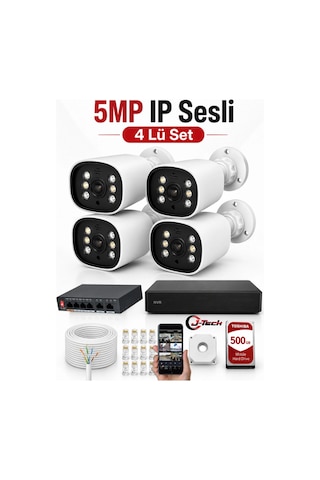 J-tech 5mp Sesli 4 Lü 6066 İp Renkli Gece Görüşlü 500gb Akıllı Güvenlik Kamera Seti Yüz Ve Araç Ta