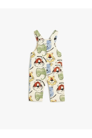 Koton Askılı Uzun Tulum Salopet Hayvanlar Baskı Detaylı Şardonlu Ekru Desenli 5wmb10263tk Ekru