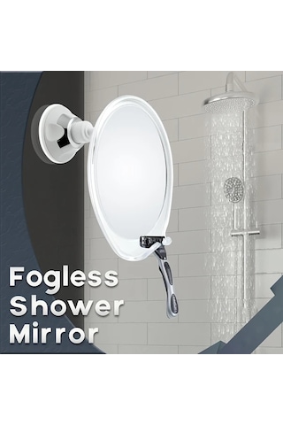 Boatshop1 Buhar Yapmayan Beyaz Duş Aynası Emme Başlıklı Döner Saç Tıraş Aparatlı Kompakt Banyo Aksesuarı White Ahşap