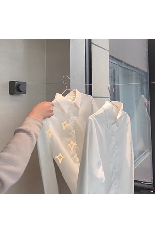 Ximistore9 304 Çelik İç/şehir Dışı Gizli Katlanabilir 4.2m Çamaşır Çekme Kablosu - Delme Yok Banyo Balkon Kurutma Aleti Beyaz