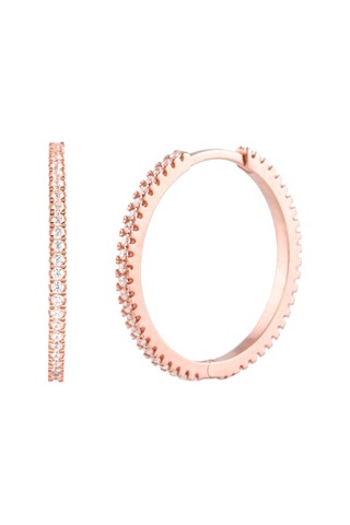 Taşlı Rose Gold Halka Gümüş Kadın Küpe N11.91210