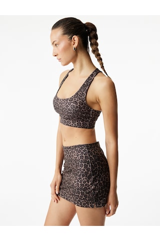 Koton Yüksek Bel Slim Fit Leopar Baskılı Spor Şort Etek Kahverengi Desenli 6wak40223nk Kahverengi Desenli