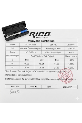 Ht- Rico Profesyonel 1/4 5-25 N.m Tork Kolu Anahtarı 007-rc1631