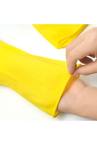 Geeksen Ev Koruma Kalın Lateks Eldiveni - Su Geçirmez Kauçuk, Yıkama Ve Ev İşleri İçin, Emniyetli Kullanim, L Beden Sarı