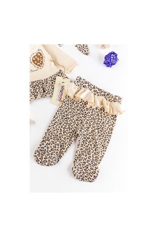 Babymod Leopar Baskılı Kız Bebek Hastane Çıkışı Takımı -  5 Parça Bej