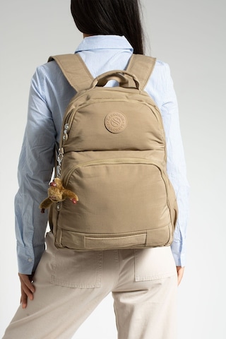 Sanmorris Unisex Suya Dayanıklı Kumaş Laptop Bölmeli 3 Gözlü Bej Renkli Okul Seyahat Sırt Çantası Bej