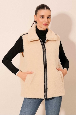 Gabria Fermuarlı Peluş Yelek Krem