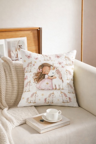 Bebek Odası Dekoratif Unicorn Yastık Kılıfı Prenses Ve Tek Boynuzlu At Bebek & Çocuk Odası Dekor Prenses ve Unicorn 43 x 43 - 826889564