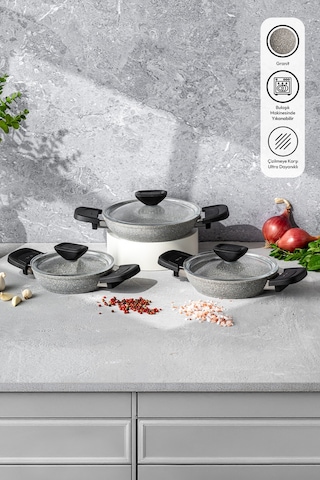 Emsan Fortis Granit 6 Parça Sahan Set Gri Gri Emsan Fortis Granit 6 Parça Sahan Set Gri Gri