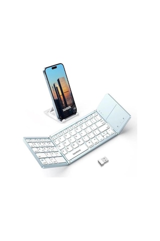 Samsung Uyumlu Samsers Touchpadli Katlanabilir Bluetooth Klavye Sky Blue