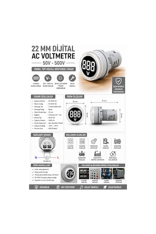 DİJİTAL VOLTMETRE AC 50-500V - BEYAZ