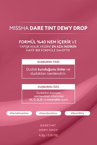 Uzun Süre Kalıcı Nemli Bitiş Sunan Parlak Tint Dare Tint Dewy Drop Rosy Drop 0