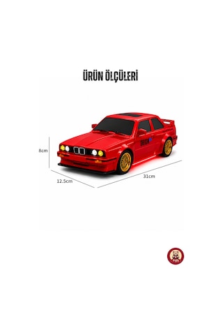 Uzaktan Kumandalı Bmw E30 Drift Arabası Retro Efsane Kasa 30 Km/h Sürat Yapabilen 4x4 Şarjlı Hız Ayarlı Led Işıklı 7 Farklı Renk 2 Farklı Mod Kırmızı