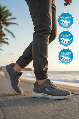 Walkway Füme Fileli Hafif Esnek Büyük Numara Spor Ayakkabı 020 M