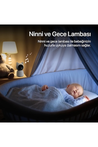 Akıllı Monitörlü Bebek Kamerası ve Beyaz Gürültü Pış Pış Sesi Bebek Uyku Arkadaşı Seti Siyah