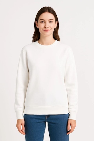 Mbb E-ticaret Kadın 3 İplik Pamuklu Düz Bisiklet Yaka Sweatshirt - Beyaz