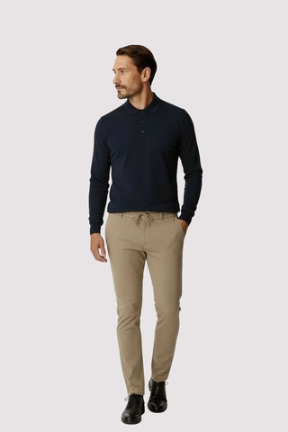 İgs Bej Beli Lastikli İpli Erkek Pantolon Konfor Kalıp-25957