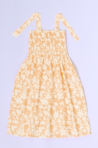 Kız Çocuk Askılı Elbise Çiçek Desenli B35 Hcm00119 Taba