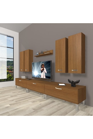 Decoraktiv Eko 8d Slm Krom Ayaklı Tv Ünitesi Tv Sehpası - Naturel Ceviz