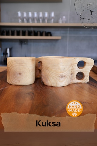 Asaf Atelier El Yapımı Kestane Ağacı Ahşap Kupa - Kuksa 2'li