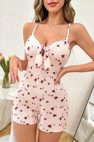 Bella Notte Toz Pembe Baskılı Bağcıklı Askılı Tulum Gecelik
