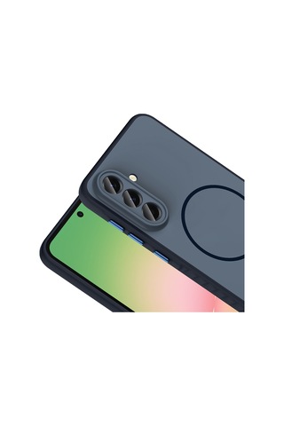 Vendas Samsung Galaxy Uyumlu A56 Kılıf M-safe Şarj Özellikli Zore Tea Kapak + Hayalet Ekran Koruyucu Lacivert