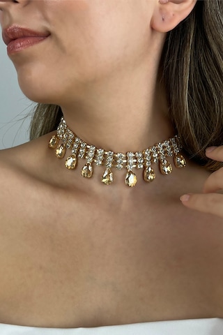 Furtek Aksesuar Kadın Fragranza Model Kristal Zirkon Taşlı Gold Kaplama Kolye Altın