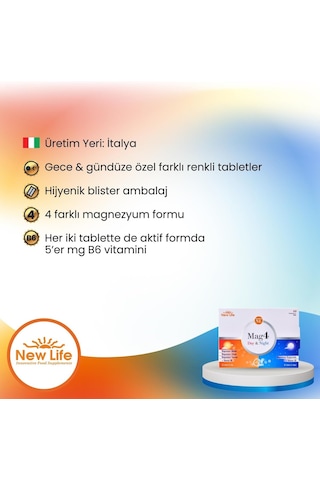 Tr Mag4 Day & Night Magnezyum 60 Tablet Sitrat - Malat - Taurat - Bisglisinat - B6 Vitamini