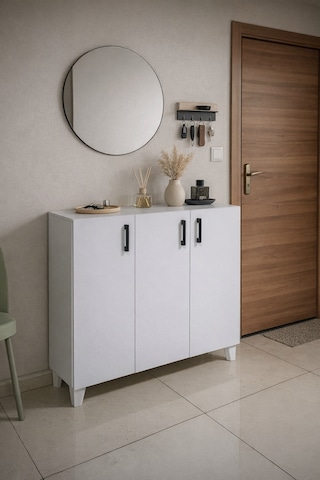 105 Cm 3 Kapaklı Beyaz Renk Ayakkabılık
