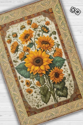 Homshtag Art Deco Ay Çiçeği Vintage Halı Görünümlü Dijital Baskı Çok Renkli Halı,rustik Çiçekli Halı Çok Renkli