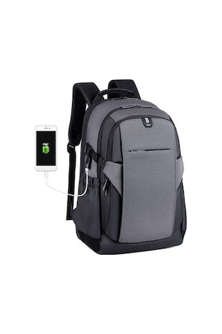 Createtech Usb Sırt Çantası Seyahat Şarj Portu Hırsızlığa Karşı Dayanıklı Bilgisayar Çantası Günlük İl Gri